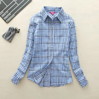 2017 Hot Sale Autumn Winter Ladies Female Casual Cotton Lapel Long-Sleeve Plaid Shirt Women Slim Outerwear Blouse Tops Clothing