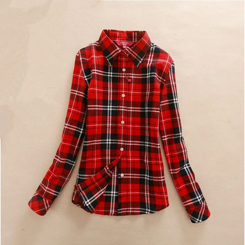 2017 Hot Sale Autumn Winter Ladies Female Casual Cotton Lapel Long-Sleeve Plaid Shirt Women Slim Outerwear Blouse Tops Clothing