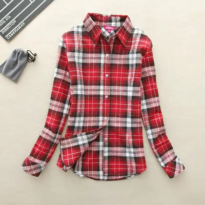 2017 Hot Sale Autumn Winter Ladies Female Casual Cotton Lapel Long-Sleeve Plaid Shirt Women Slim Outerwear Blouse Tops Clothing