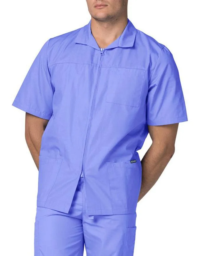 Adar 29 Inch Men Zippered Short Sleeve Colored Medical Scrub Jacket