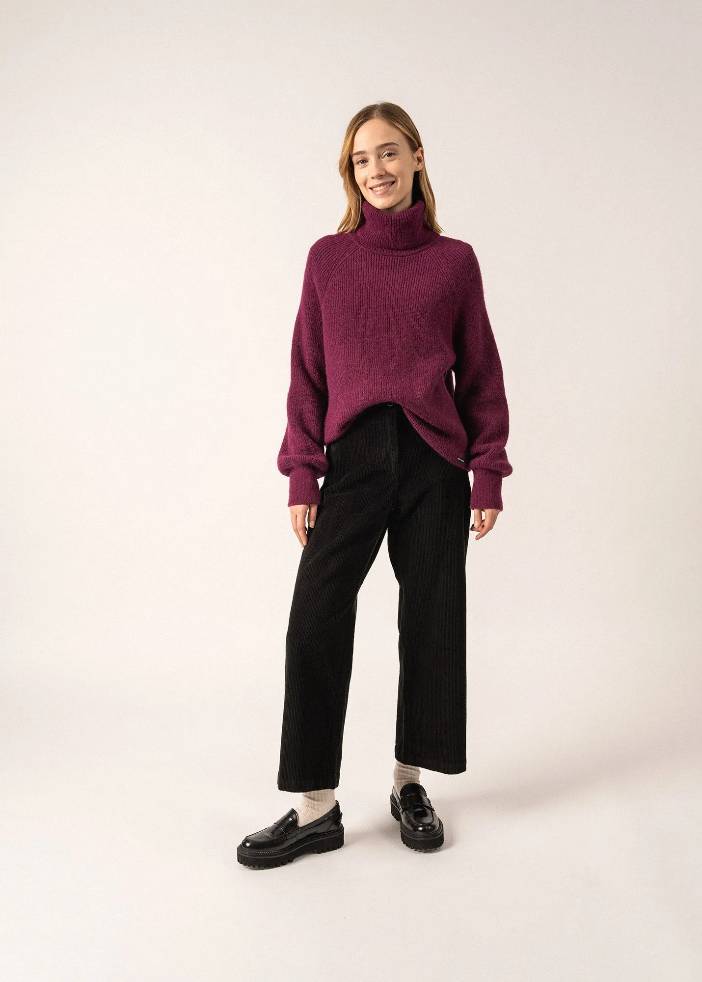 Albertville Alpaca Roll-neck Jumper - with twisted details (PRUNE)