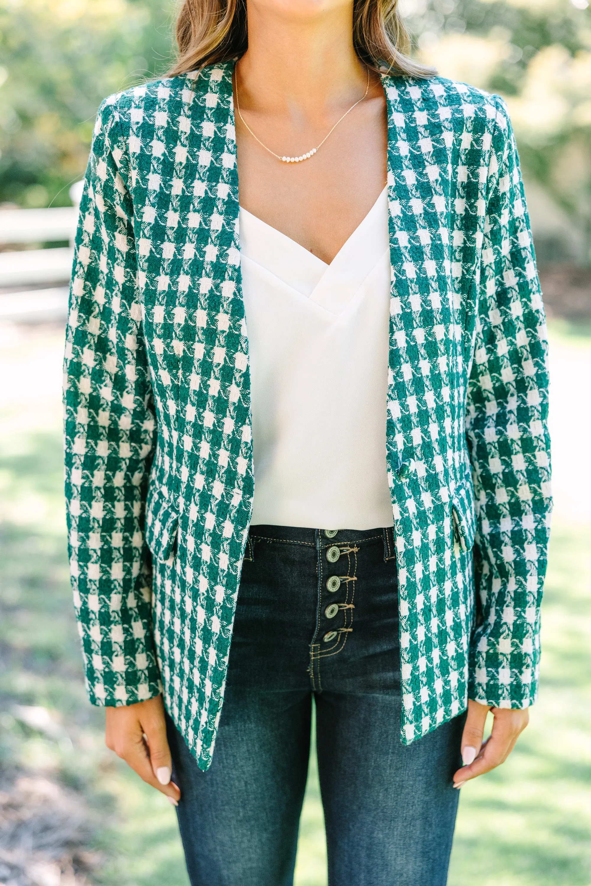 All In A Day Hunter Green Houndstooth Jacket