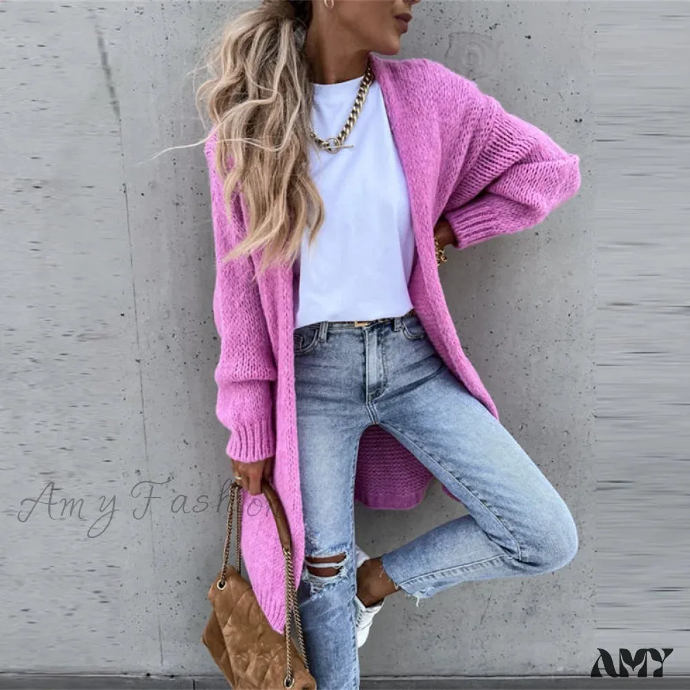 Amy Fashion - Female Elegant Simple Basic Soft Winter Long Sleeve Cardigan