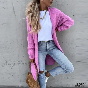 Amy Fashion - Female Elegant Simple Basic Soft Winter Long Sleeve Cardigan