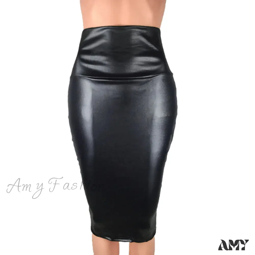 Amy Fashion - PU Leather Elegant Pencil Midi Skirts