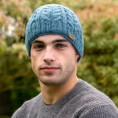 Aran Cable Blue Pullon Hat