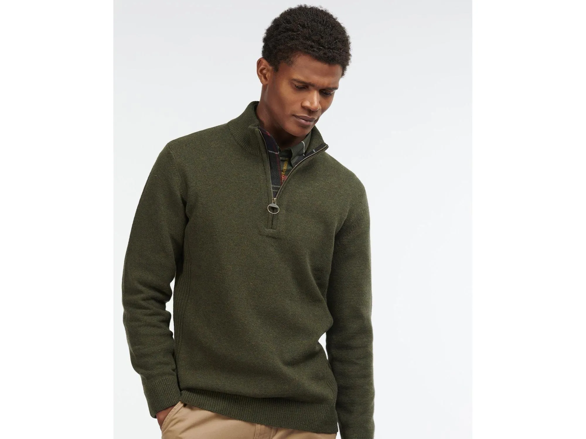 Barbour Holden Half Zip Sweater In Olive Marl