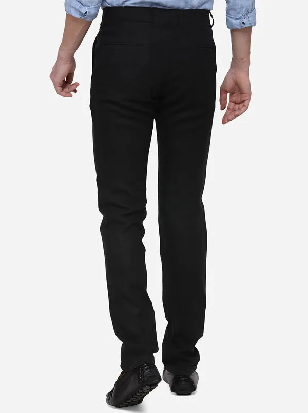 Black Slim Fit Solid Casual Trouser | JadeBlue