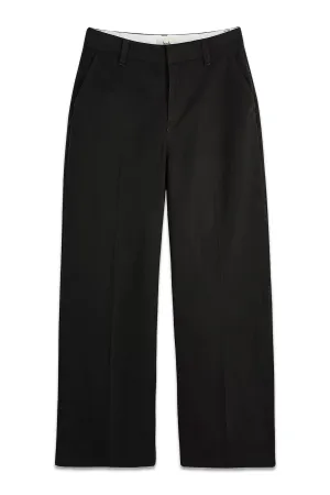 Camile Flat Front Cotton Trousers, Washed Black