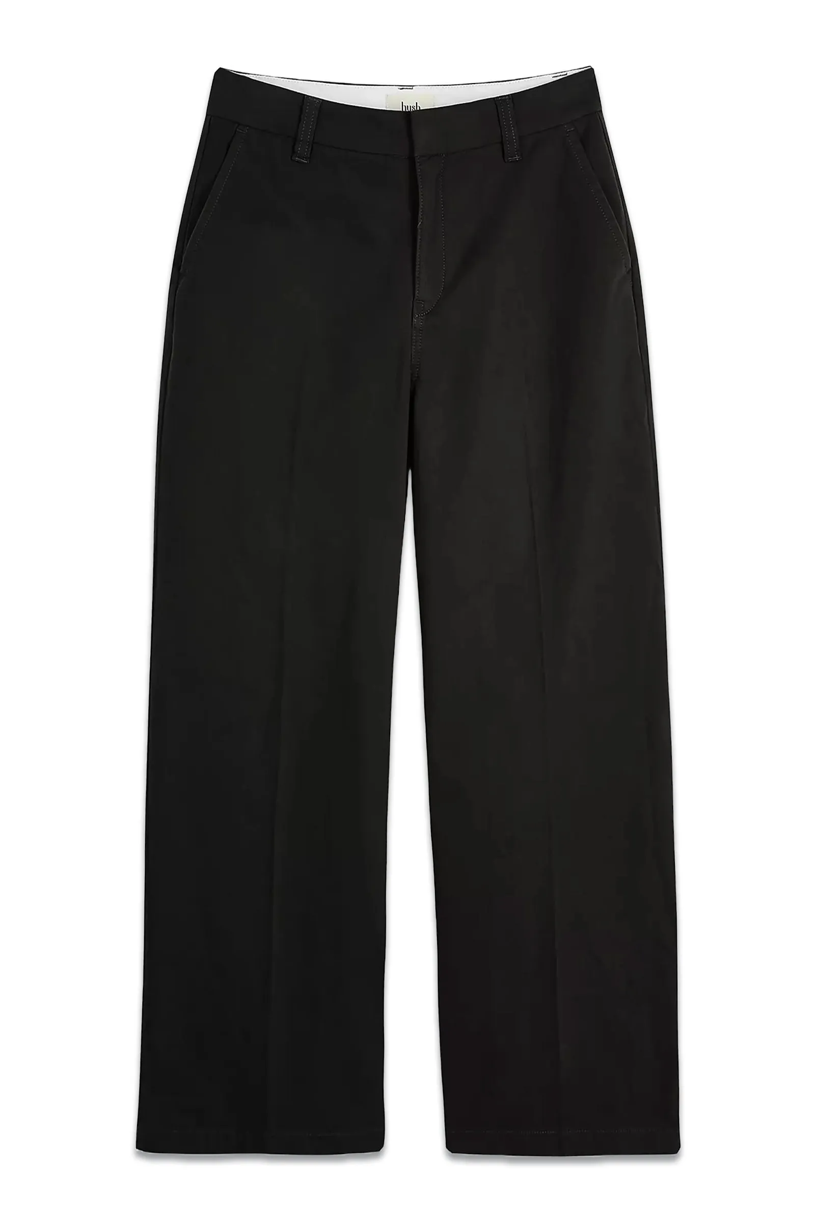 Camile Flat Front Cotton Trousers, Washed Black