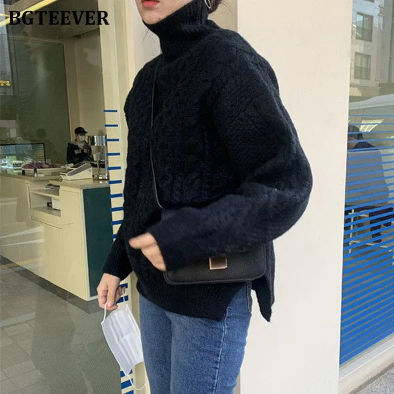 Christmas Gift Joskaa Autumn Vintage Thicken Warm Women Twisted Striped Knitted Jumpers Casual Full Sleeve Loose Female Knitted Sweaters 2024