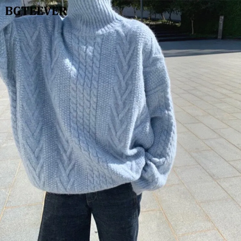 Christmas Gift Joskaa Autumn Vintage Thicken Warm Women Twisted Striped Knitted Jumpers Casual Full Sleeve Loose Female Knitted Sweaters 2024