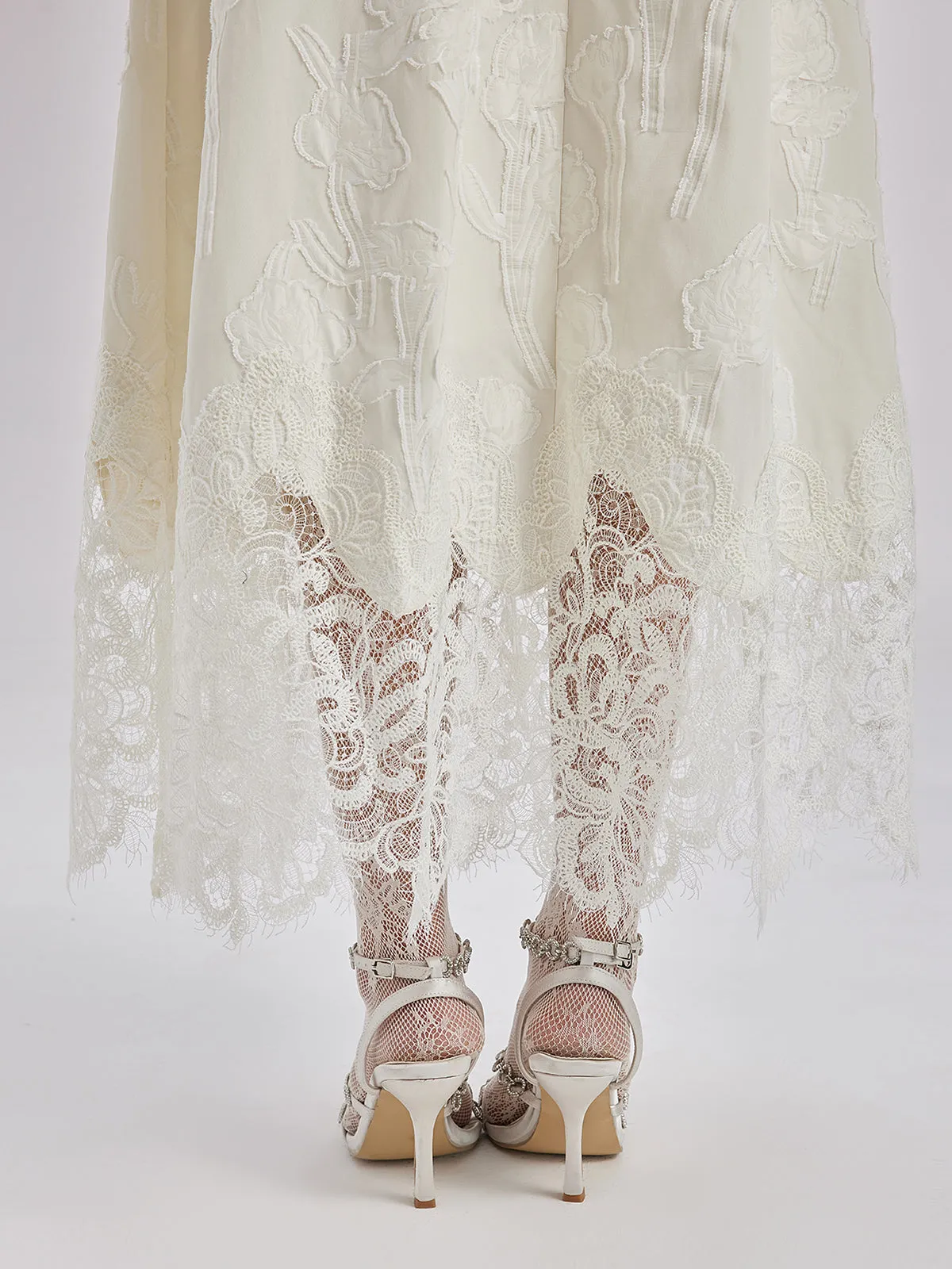 Custom Beaded Lace Jacquard Skirt