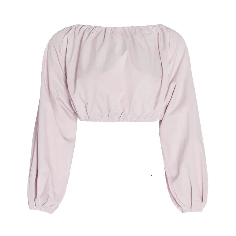 deanwangkt Backless Short Shirt Female Slash Neck Lantern Sleeve Large Size Crop Top Blouse  Summer Fashion Sexy Clothing