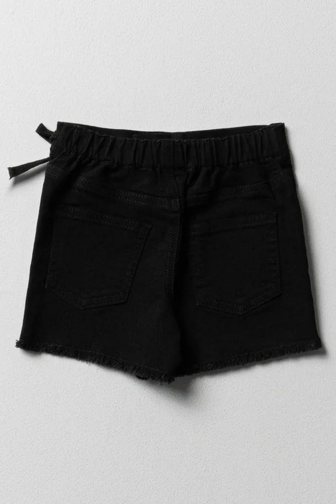 Denim Skort With Tie Black