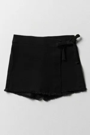 Denim Skort With Tie Black