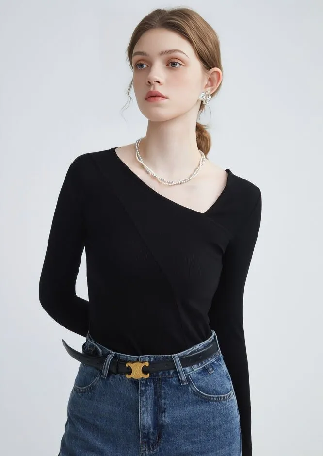 DIAGONAL V NECK SLIM SHOULDER TOP