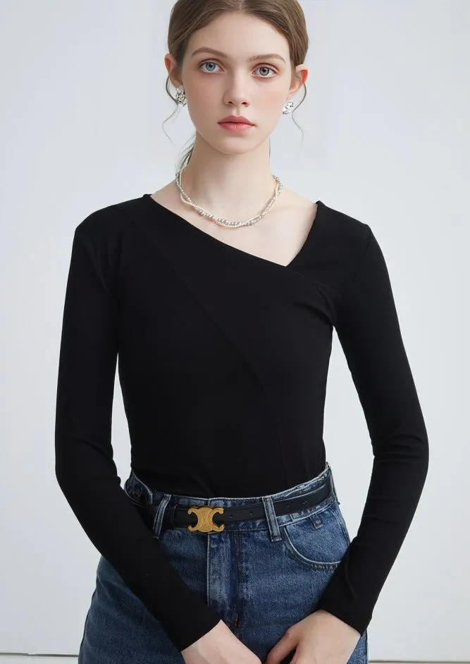 DIAGONAL V NECK SLIM SHOULDER TOP