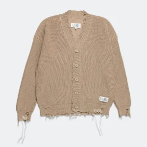 Distressed Button-Up Cardigan - Beige