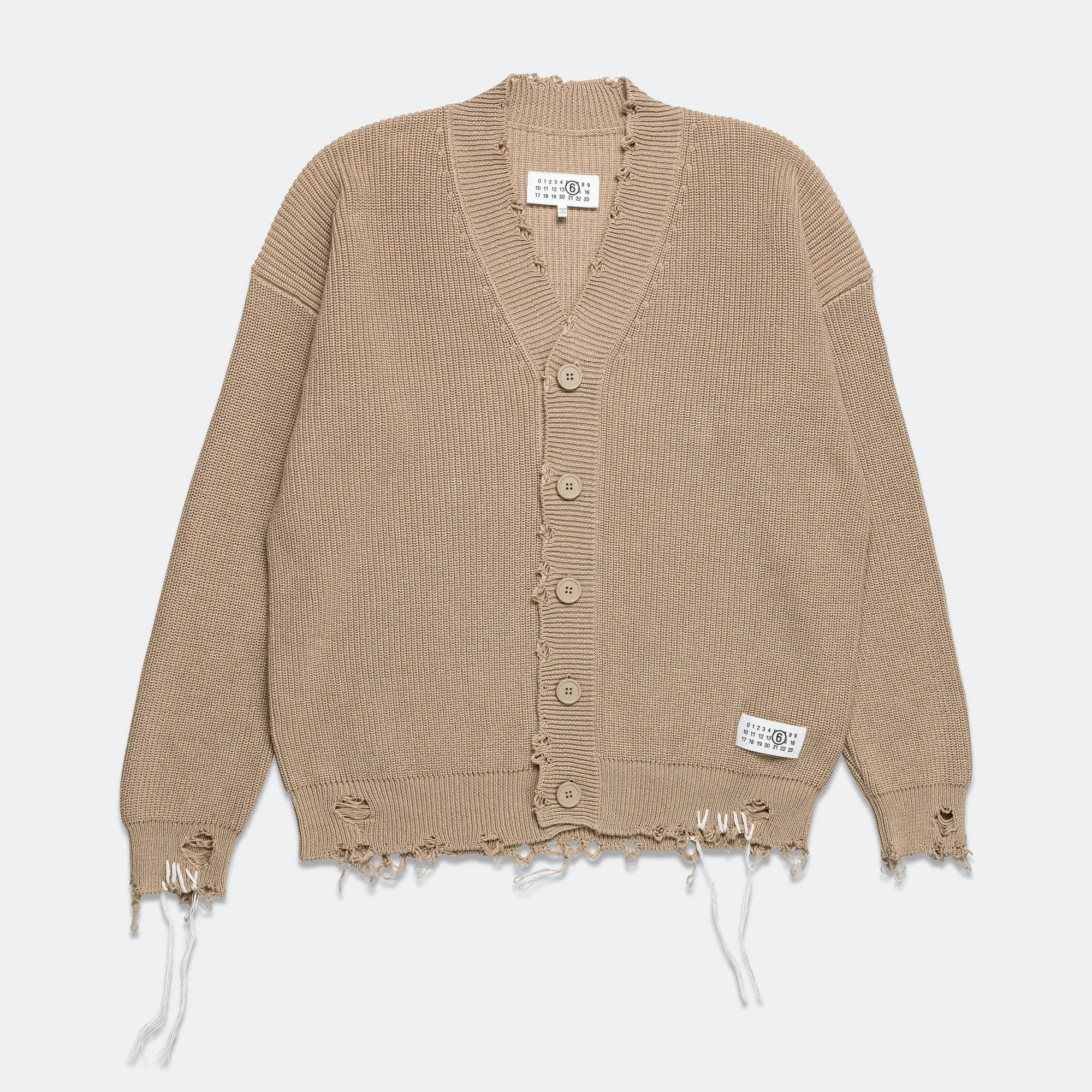 Distressed Button-Up Cardigan - Beige