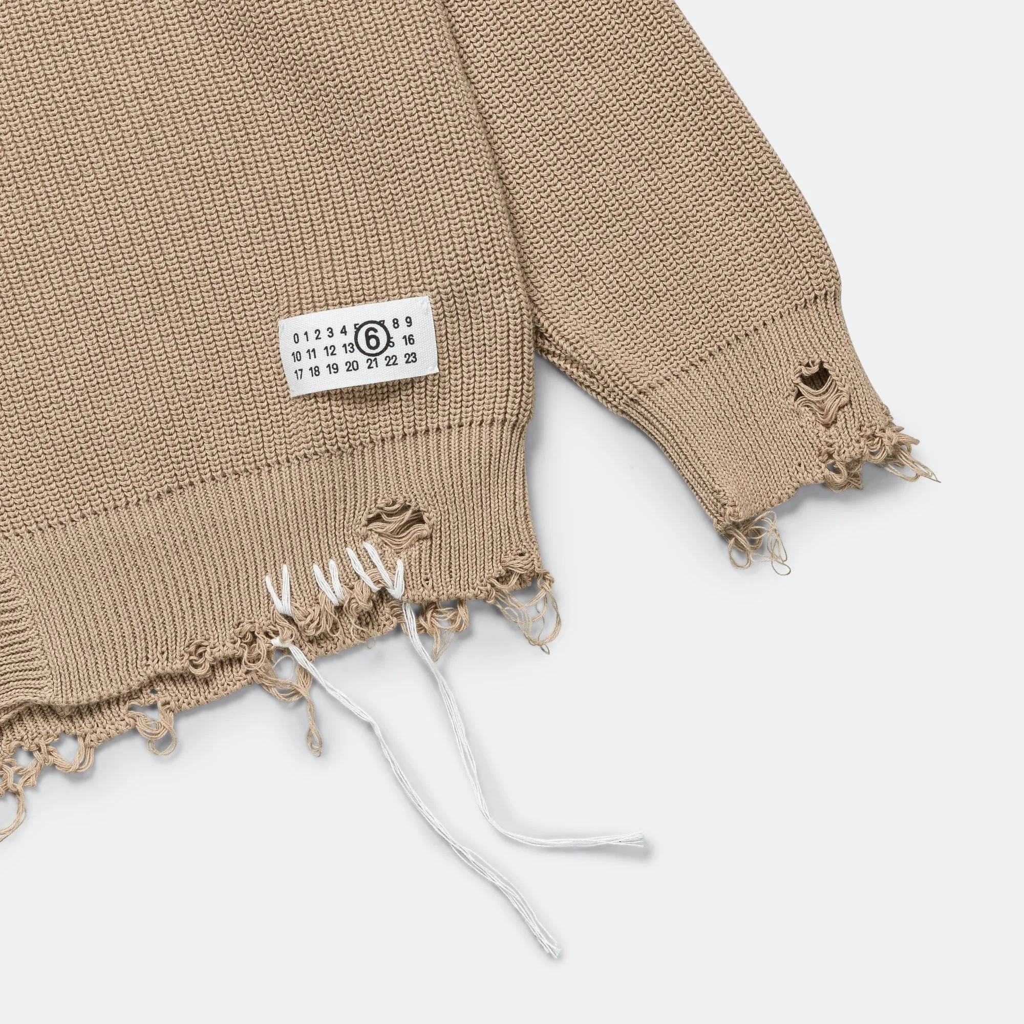 Distressed Button-Up Cardigan - Beige