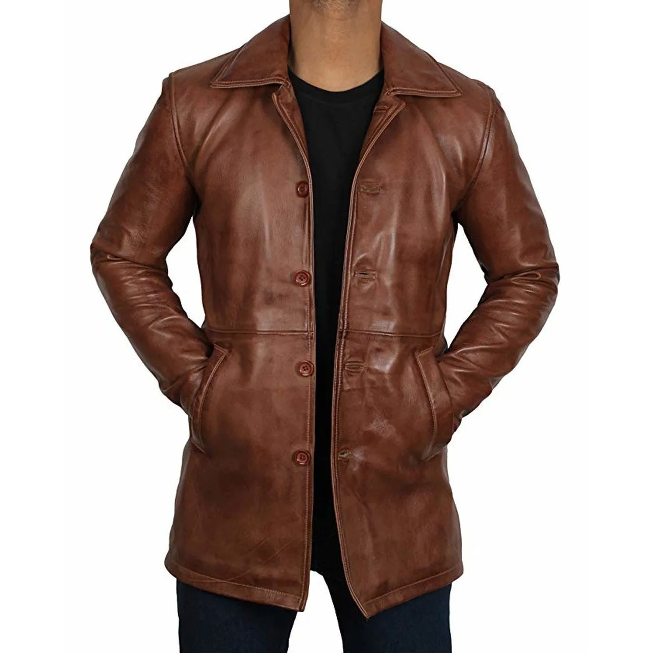 Distressed Leather Jacket Coat Men