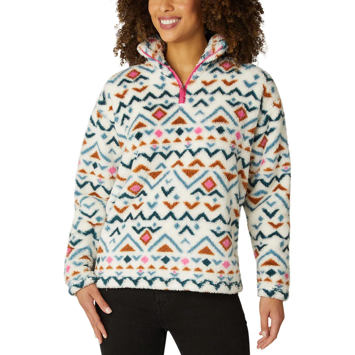 Eddie Bauer Women's Ultra Soft Plush Fleece Quarter Zip Sweatshirt Aztec Print Pullover Top