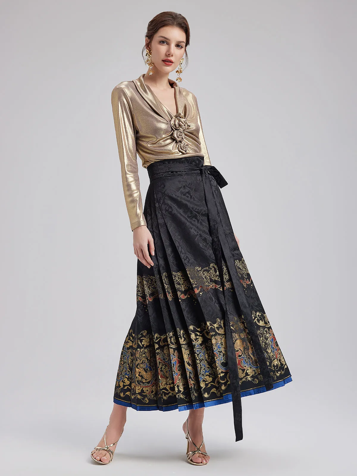 Elegant Chinese Style Pleated Skirt