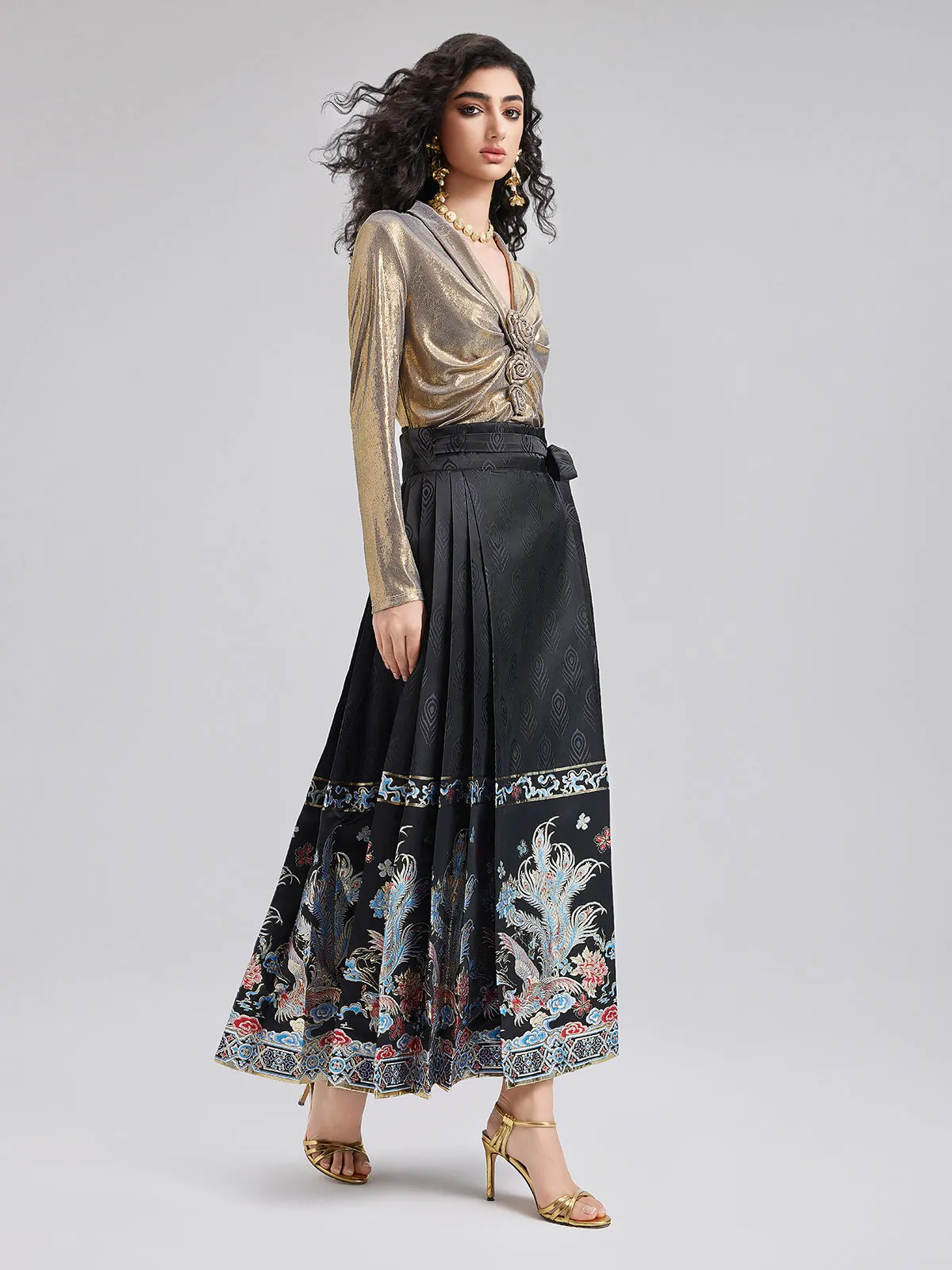 Elegant Chinese Style Pleated Skirt