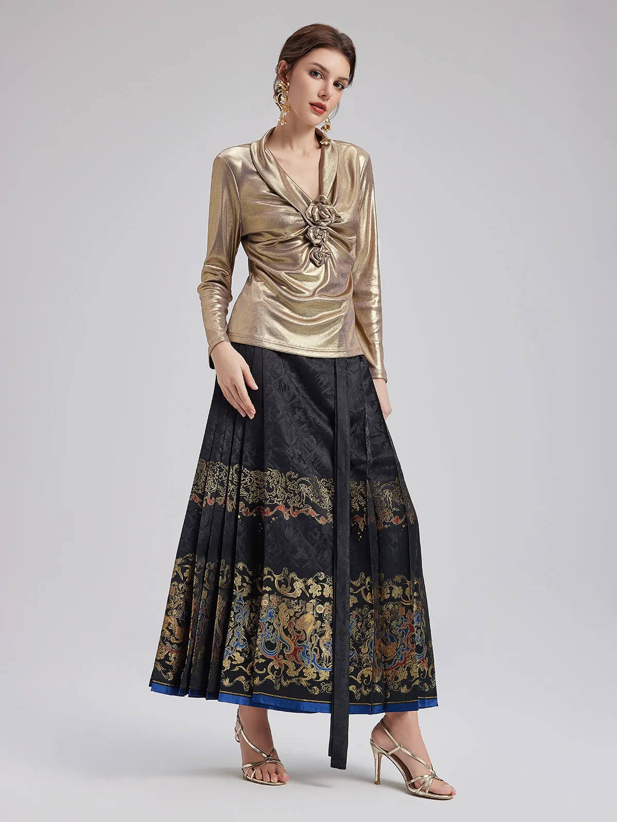 Elegant Chinese Style Pleated Skirt