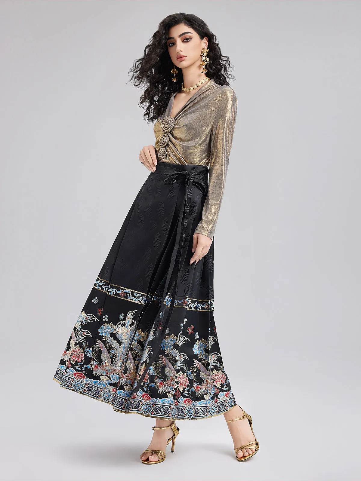 Elegant Chinese Style Pleated Skirt