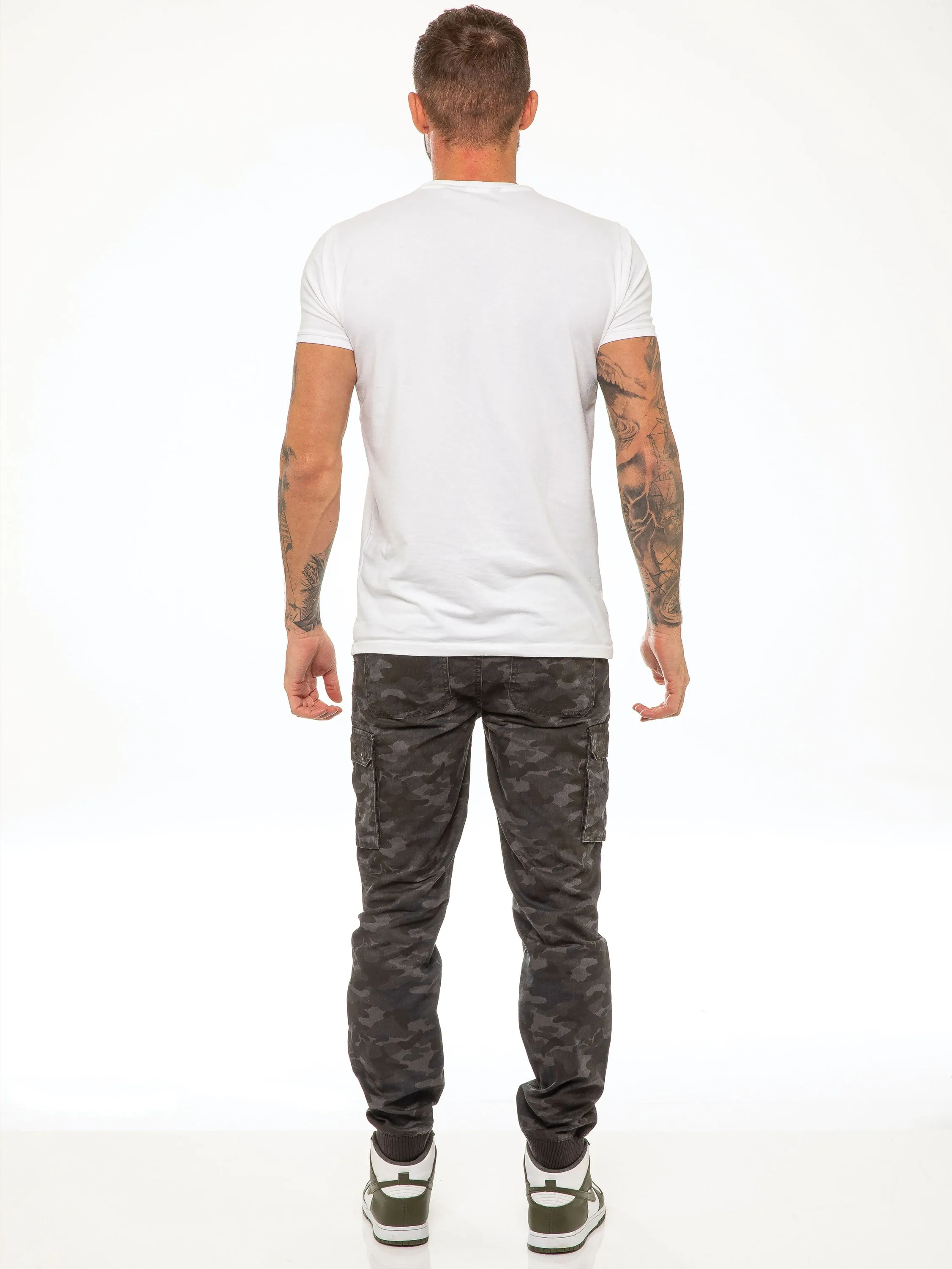 ENZO Mens Military Combat Cuffed Camouflage Jeans