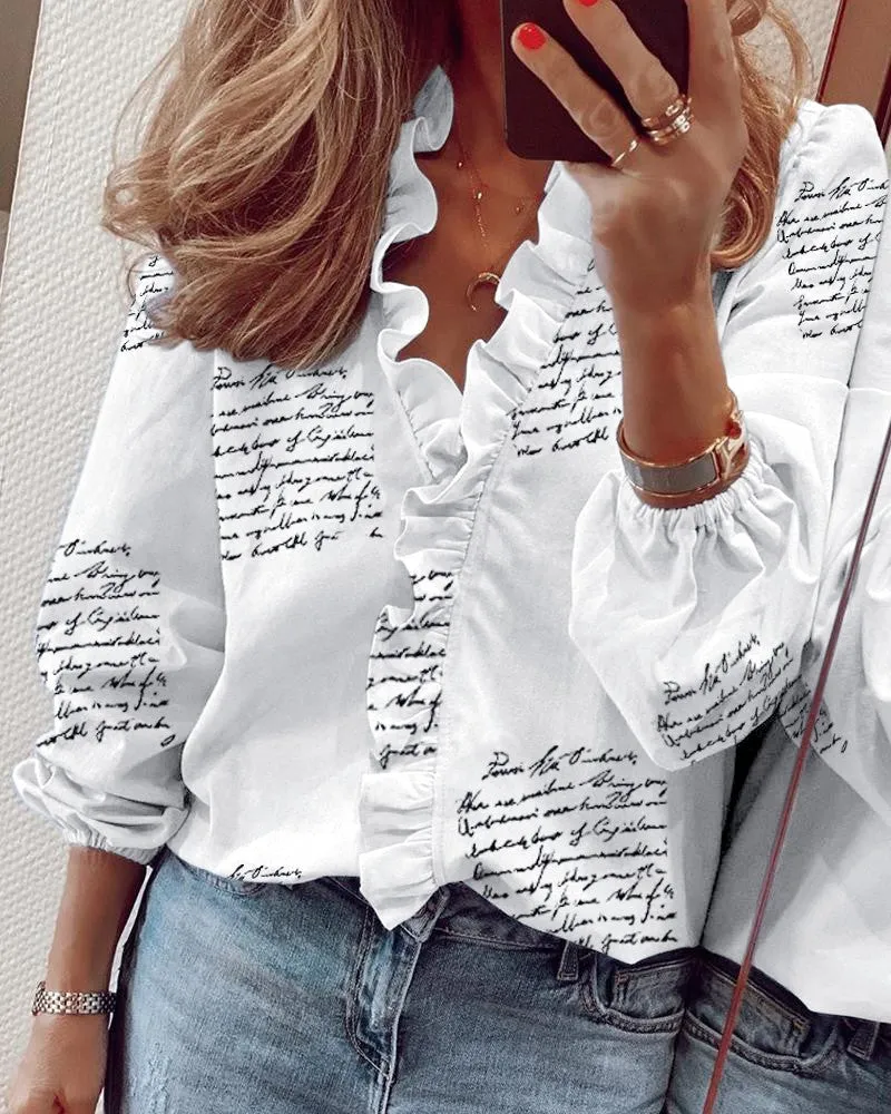 Fashion casual long-sleeved ruffled shirt blouse