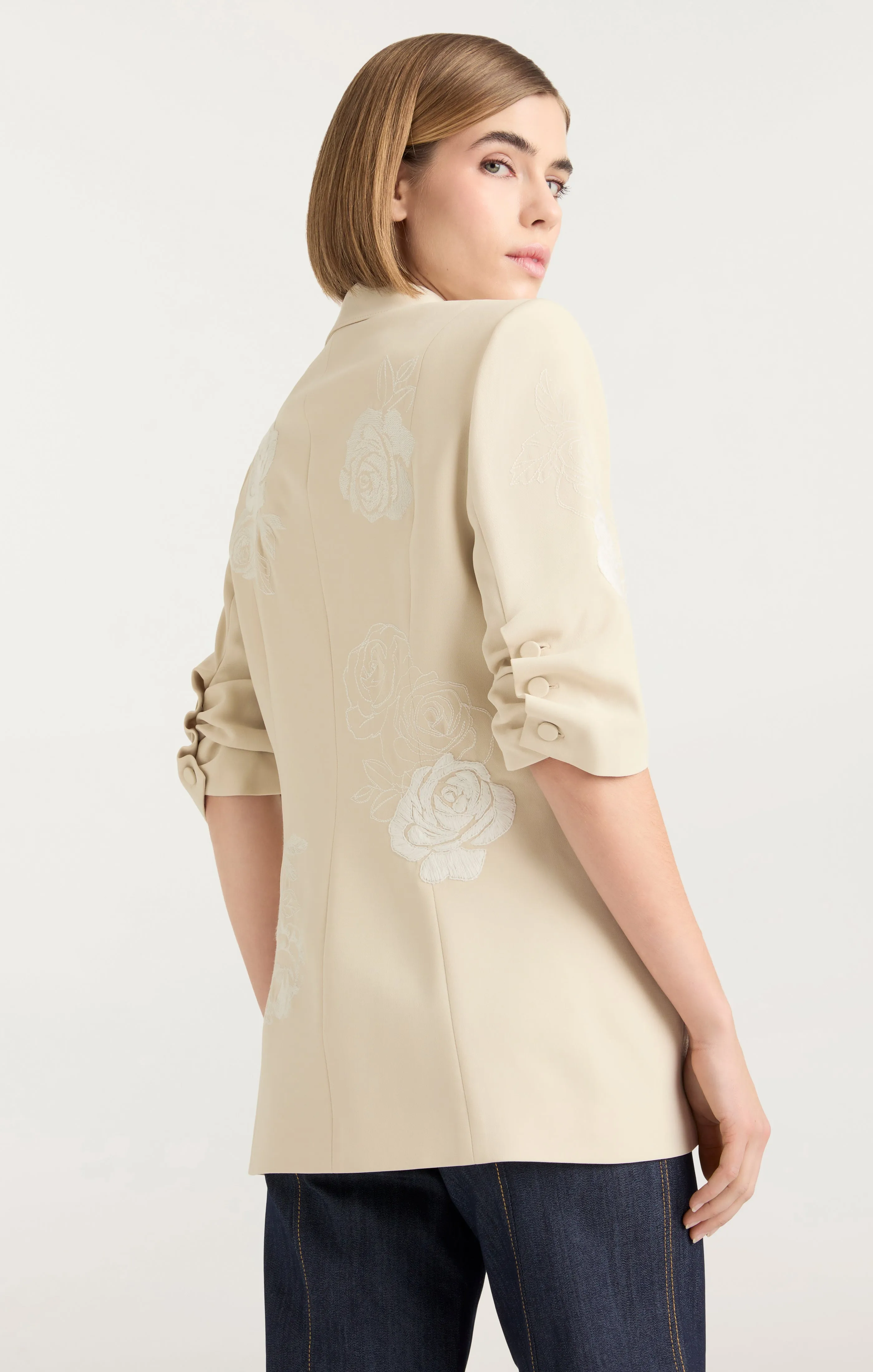 Floating Roses Embellished Short Sleeve Khloe Blazer