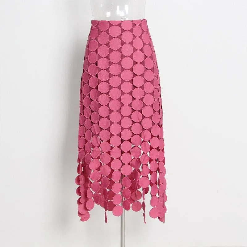 French retro hollow fringed irregular skirt