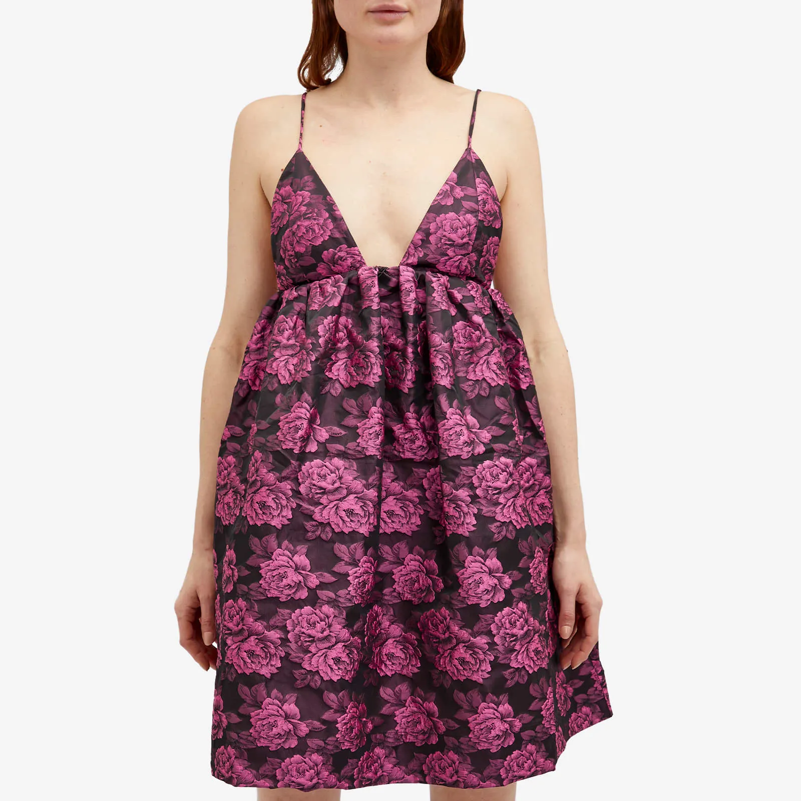 Ganni Botanical Jacquard Mini Strap Dress in Cone Flower