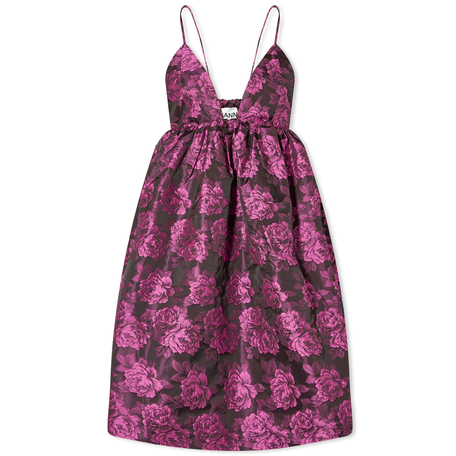 Ganni Botanical Jacquard Mini Strap Dress in Cone Flower