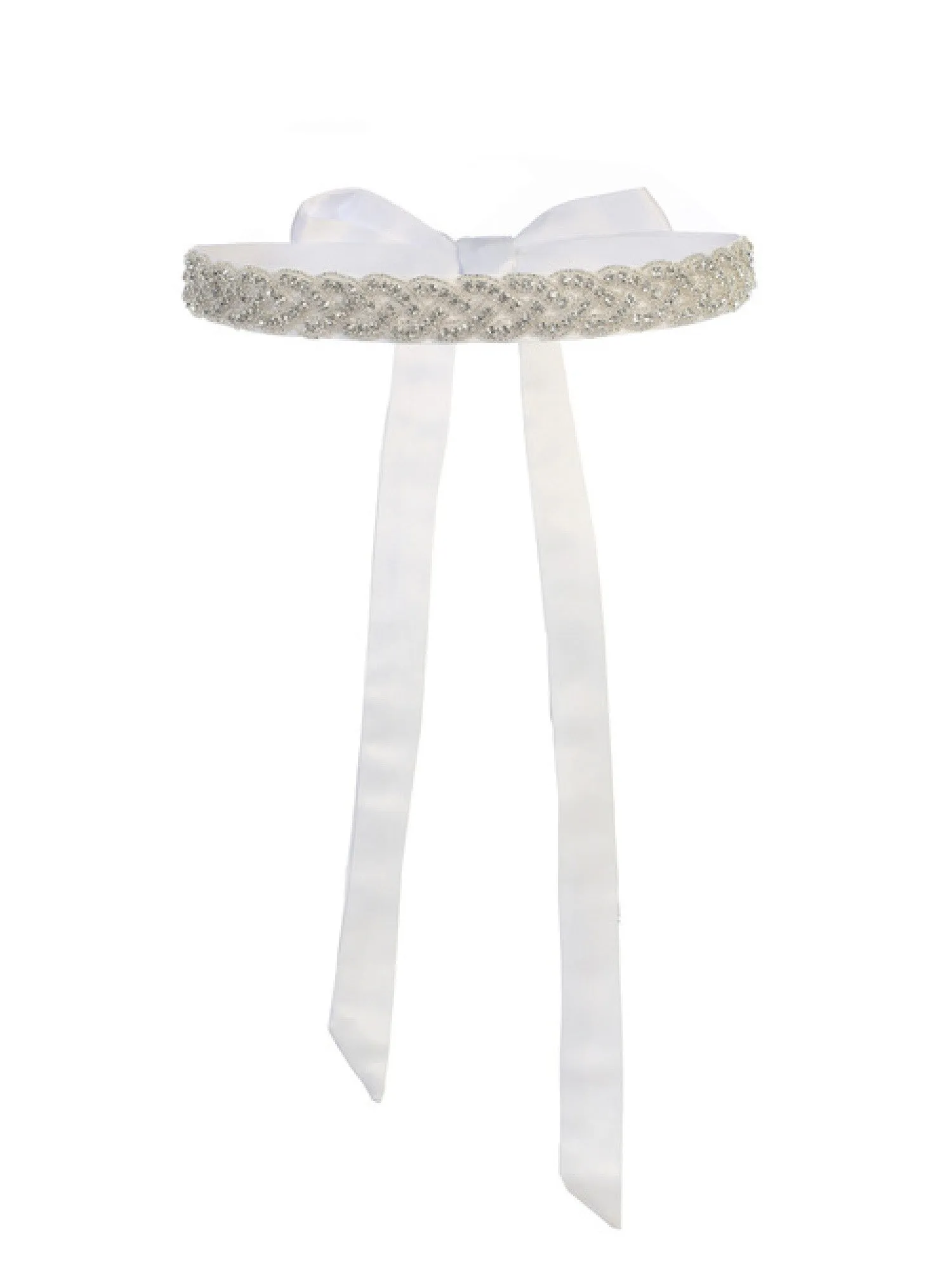 Girls Braided Rhinestones Satin Belt Special Occasion Sash