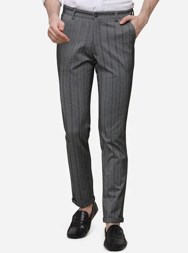 Grey Striped Venice Fit Casual Trouser | JadeBlue