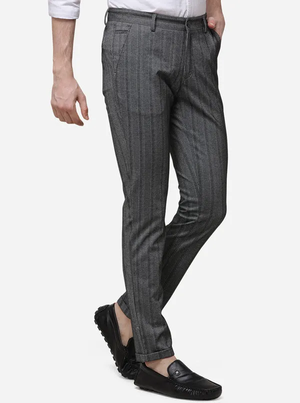 Grey Striped Venice Fit Casual Trouser | JadeBlue