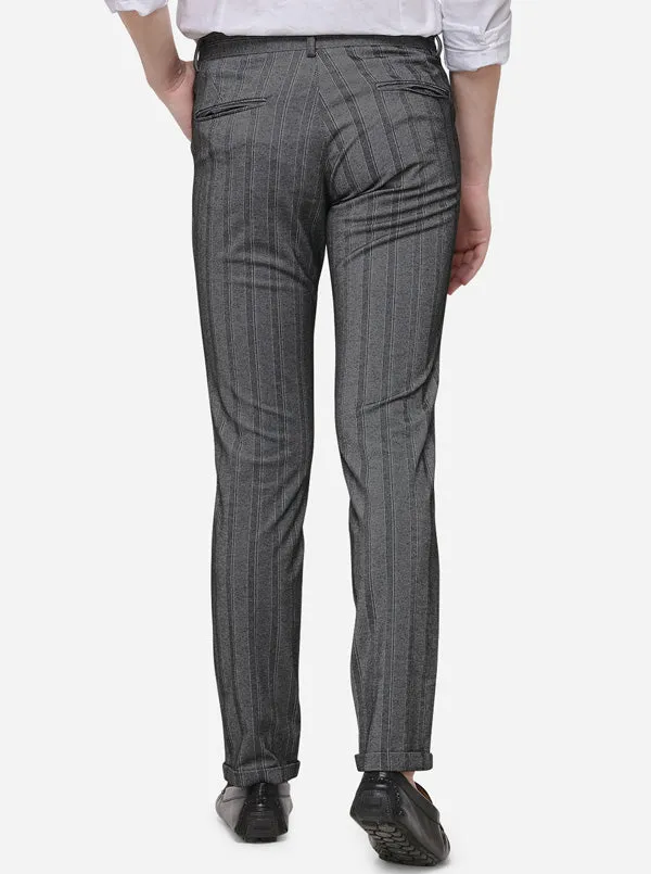 Grey Striped Venice Fit Casual Trouser | JadeBlue