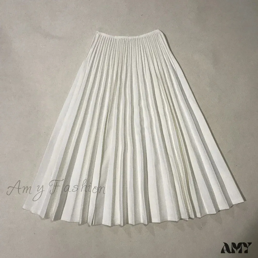 High Waist White Long Skirt