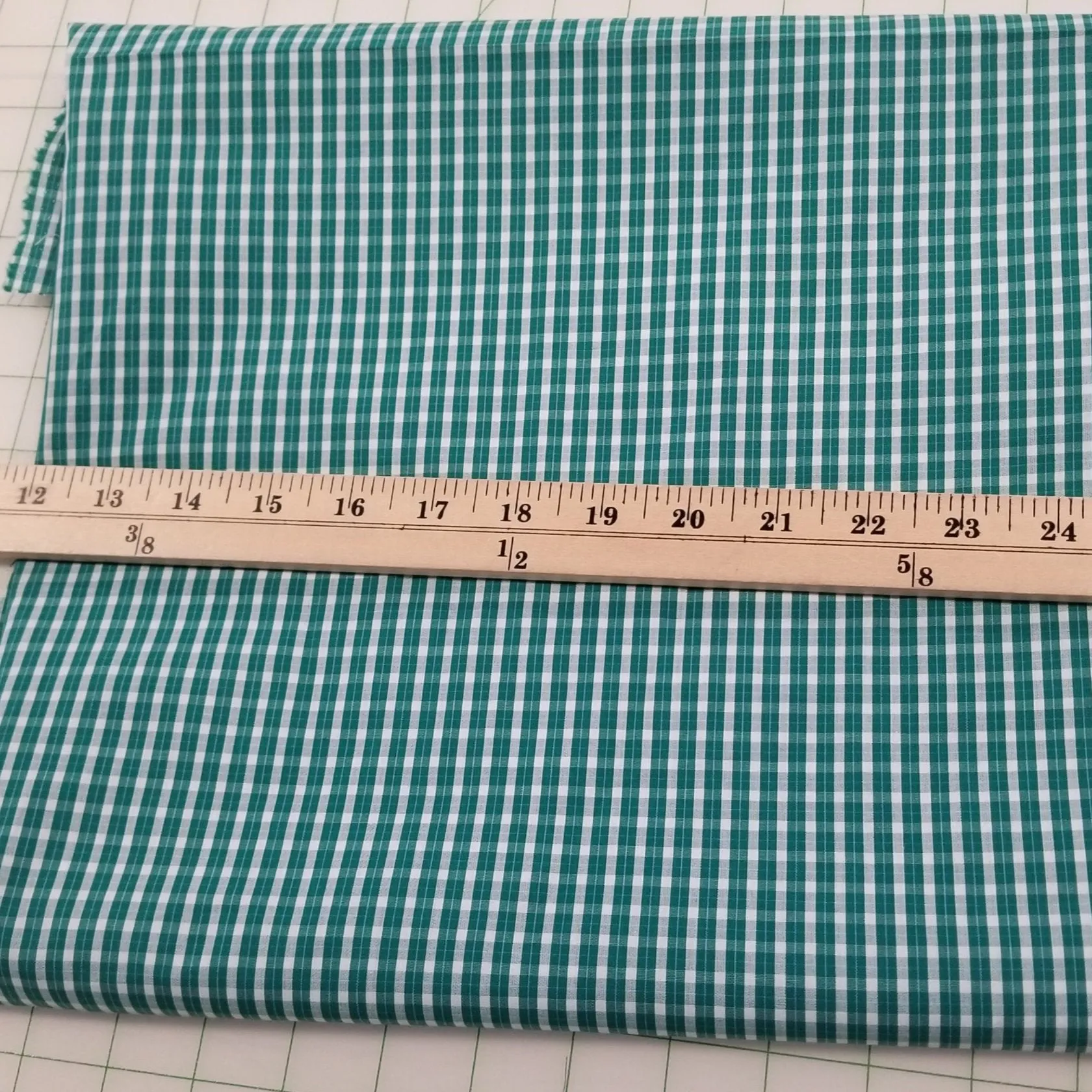 Italian Deadstock Silhouette Cotton Apparel Green Check Plaid Shirting Woven- by the yard