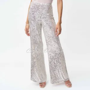 Joseph Ribkoff Sequin Wide Leg Trouser - Style 224207 (Silver / Nude)