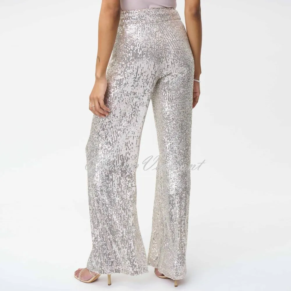 Joseph Ribkoff Sequin Wide Leg Trouser - Style 224207 (Silver / Nude)