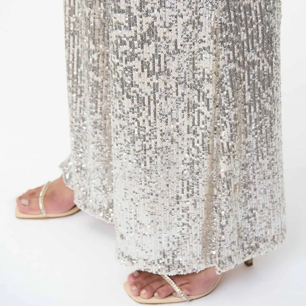 Joseph Ribkoff Sequin Wide Leg Trouser - Style 224207 (Silver / Nude)