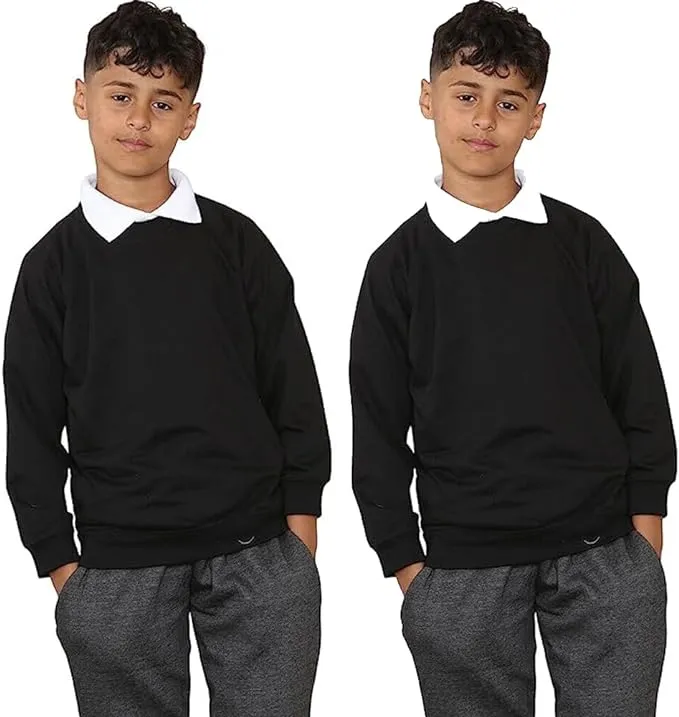 KHIM Terry Cotton Pack of 2 Sweatshirt Lightweight Unisex Knitted Sweater Jumber Full Sleeve Kids Boys Girls Children Top Crew Neck Outdoor Activewear