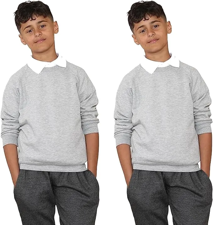 KHIM Terry Cotton Pack of 2 Sweatshirt Lightweight Unisex Knitted Sweater Jumber Full Sleeve Kids Boys Girls Children Top Crew Neck Outdoor Activewear