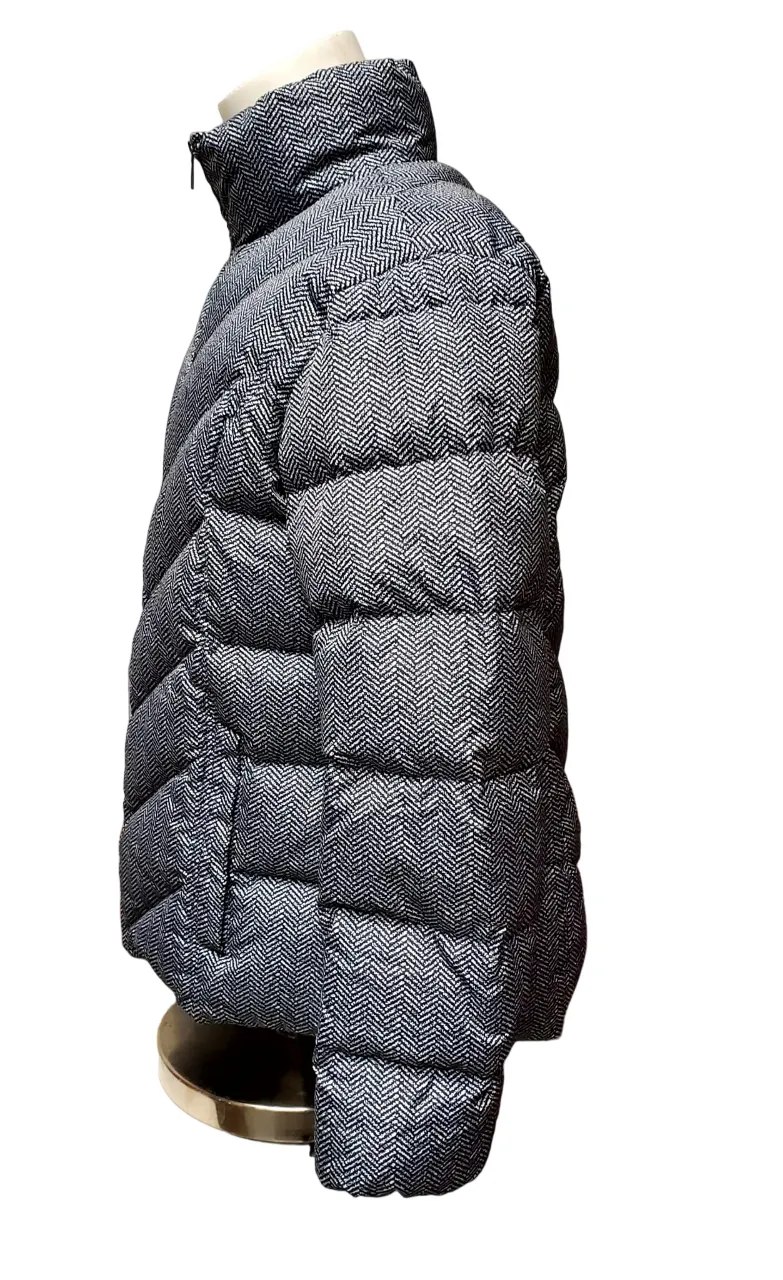 Land End Women's Down Puffer Jacket - Black Gray Pattern