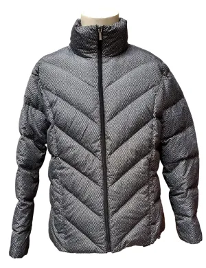 Land End Women's Down Puffer Jacket - Black Gray Pattern